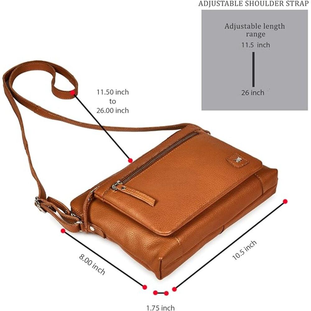 Women Cognac Imported Leather Polyester Soft Pebbled Crossbody Shoulder Bag - Picture 3 of 4